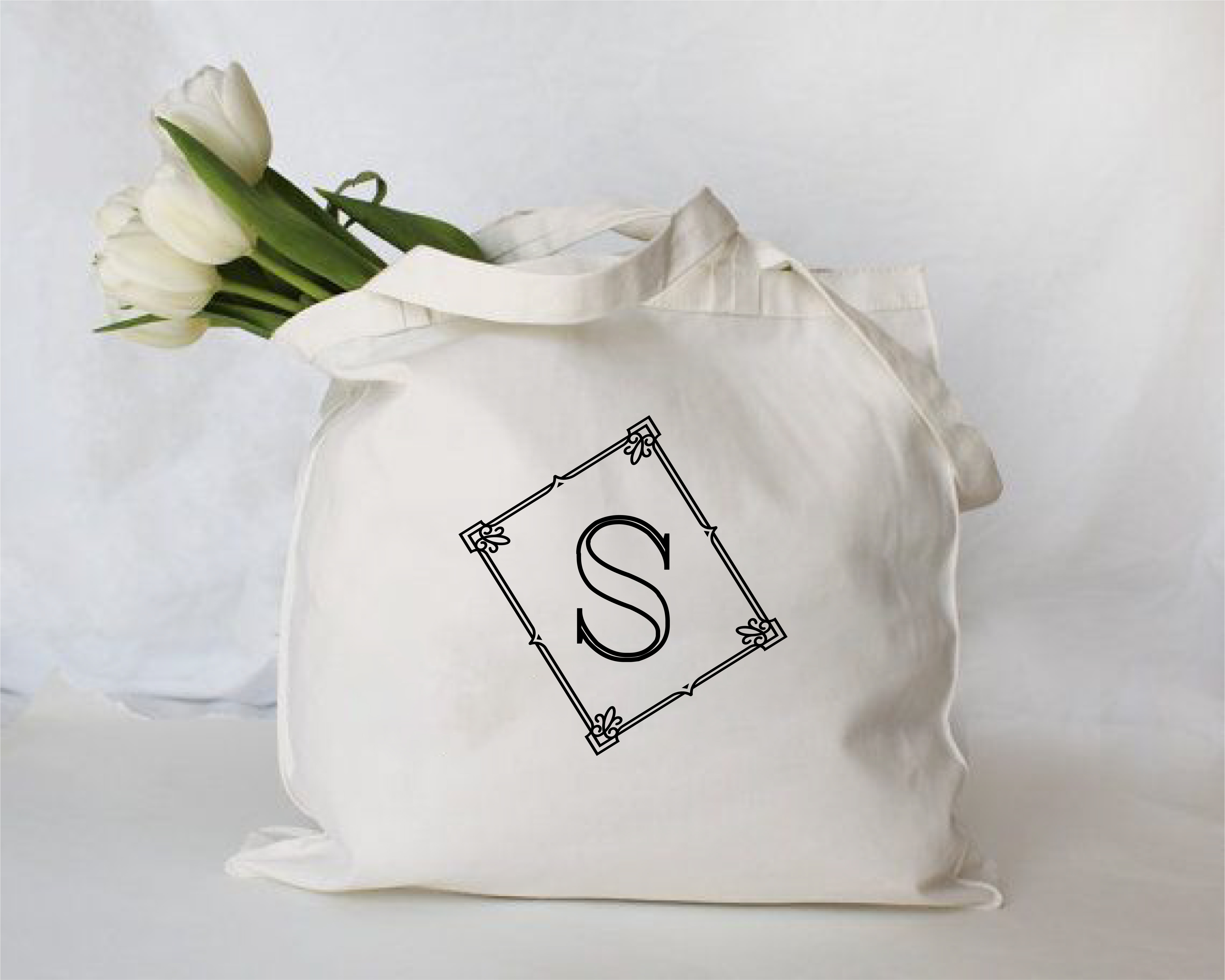 Personalised Elegant Cotton Eco-friendly White Tote Bag with Initial